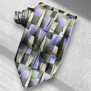 Jerry Garcia Tie 2005 Abstract Print in Green Tan  Lavender Silk Classic Necktie